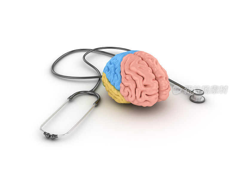 人脑与听诊器- 3D渲染